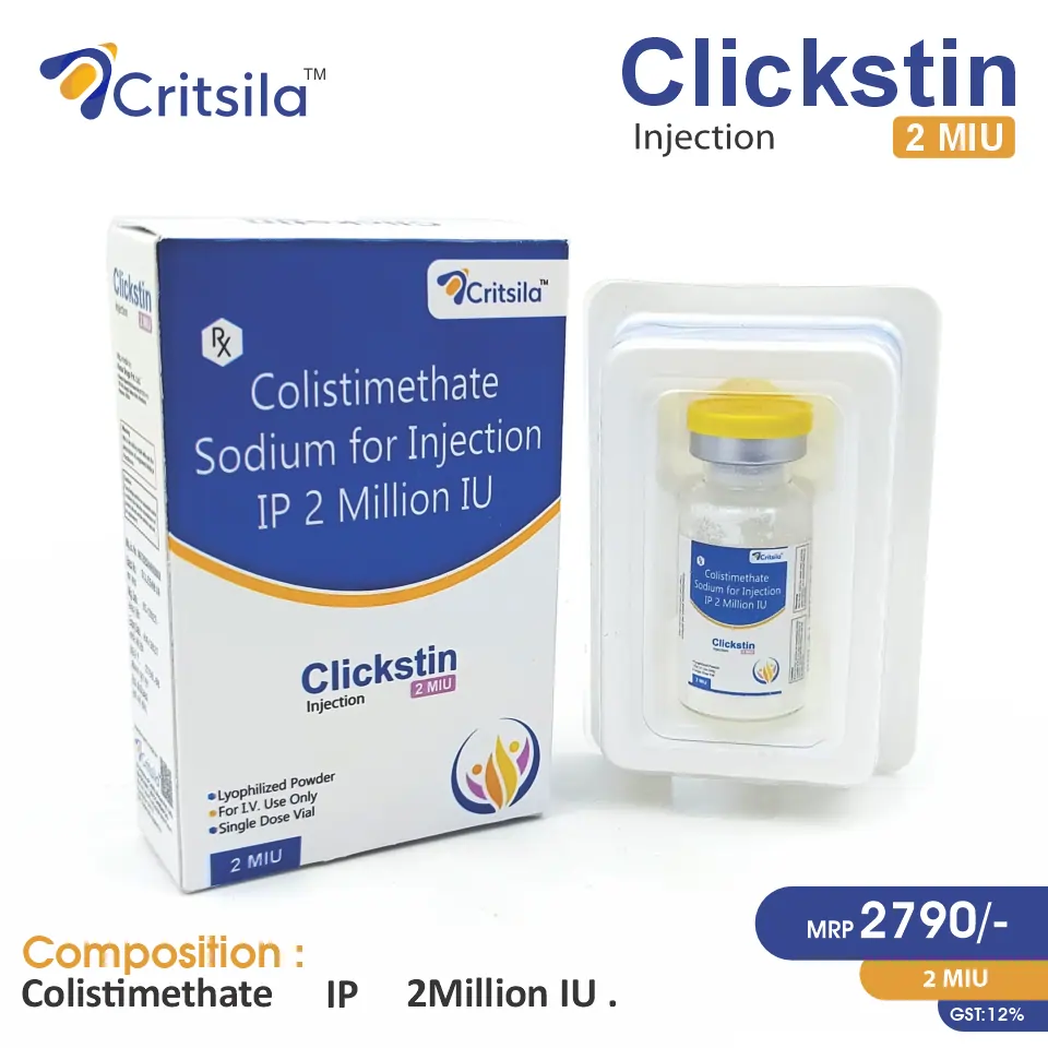 Colistimethate Sodium (2 Million IU) Injection at the best price in PCD Pharma Franchise for Antibiotic, Bacterial Infections.